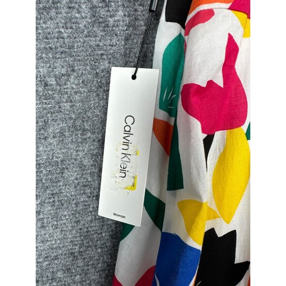 NWT Calvin Klein Colorful Print Dress Size 20W Puff Sleeve Cotton Artsy Rainbow - Picture 13 of 15